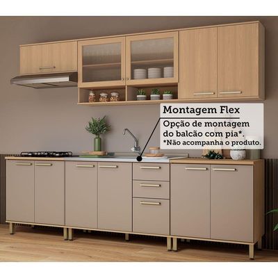 Cozinha Compacta 100% Mdf 6 Pçs 280cm Duna Luciane Móveis Freijó-cinammon