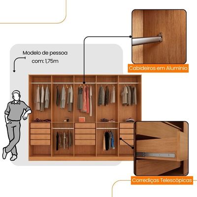 Guarda Roupa Casal Everest Mdf 10 Pts 12 Gav 5 Prateleiras Naturalle