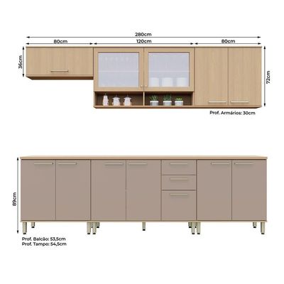 Cozinha Compacta 100% Mdf 6 Pçs 280cm Duna Luciane Móveis Freijó-cinammon