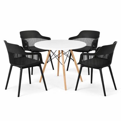 Conjunto De Jantar Mesa Eiffel 90cm Branco + 4 Cadeiras Marcela Preta