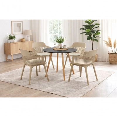 Conjunto De Jantar Mesa Leda Preto 90cm + 4 Cadeiras Marcela, Moderna E Confortavel - Nude