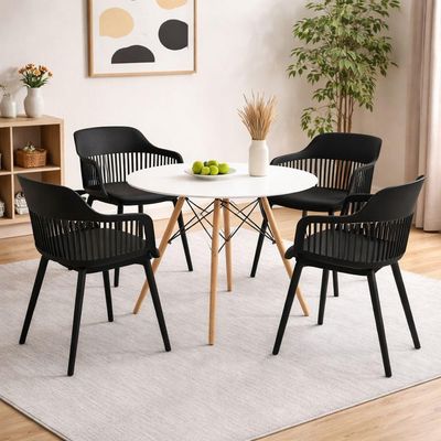 Conjunto De Jantar Mesa Eiffel 90cm Branco + 4 Cadeiras Marcela Preta