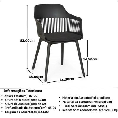 Conjunto De Jantar Mesa Leda 90cm + 4 Cadeiras Marcela, Moderna E Confortavel - Preta