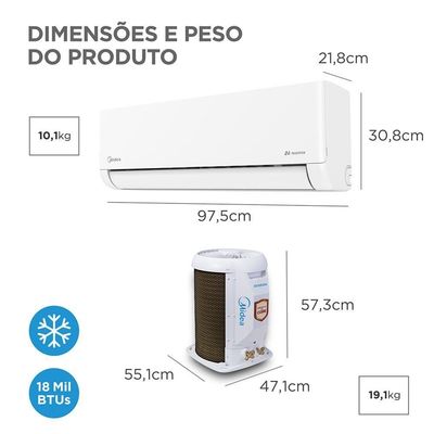 Ar-condicionado Split 18.000 Btus AI Airvolution Frio Midea 42EFVCA18M5.38TAVCA18M5 220V