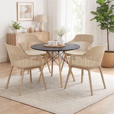Conjunto De Jantar Mesa Eiffel Preto 110cm + 4 Cadeiras Marcela Nude