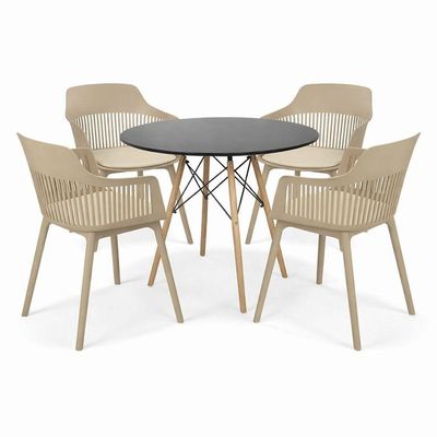 Conjunto De Jantar Mesa Eiffel Preto 110cm + 4 Cadeiras Marcela Nude
