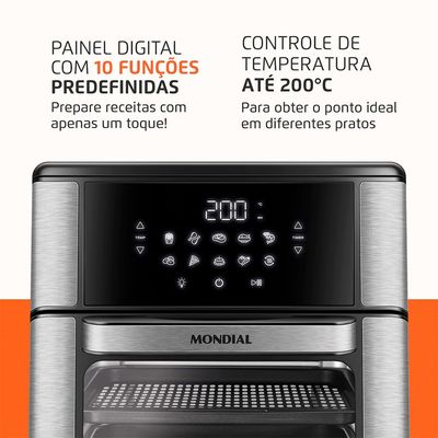 Fritadeira Air Fryer Forno Oven 12L Mondial Inox Preto 2000W - AFON-12L-BIN 220V