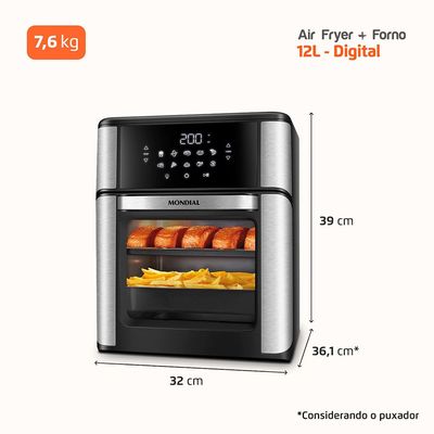 Fritadeira Air Fryer Forno Oven 12L Mondial Inox Preto 2000W - AFON-12L-BIN 220V
