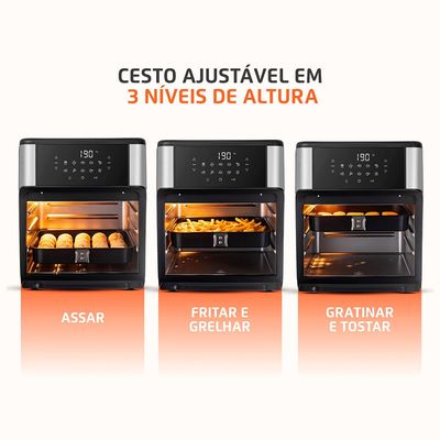Fritadeira Air Fryer Forno Oven 12L Mondial Inox Preto 2000W - AFON-12L-BIN 220V