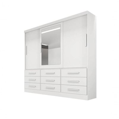 Guarda-roupa Casal 3 Portas Espelho 9 Gavetas- Bianchi