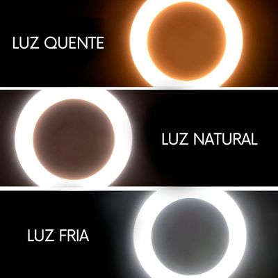 Ring Light 12” 30cm 240 Leds 10w Bivolt Com Suporte Para Celular – 3 Modos De Luz 3200k–5500k Usb