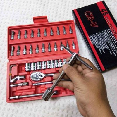 Conjunto De Ferramentas Socket 1-4 – 46 Peças Com Soquetes, Chaves E Acessórios Em Aço Cromo