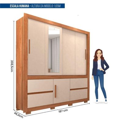 Guarda-roupa Optimus Lux 3 Portas Com Espelho Freijo/off White
