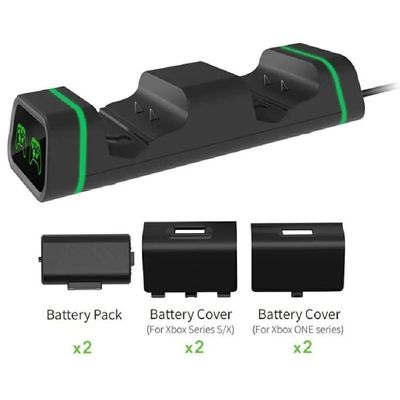 Carregador Para Controle Xbox One e Séries S e X + 2 Baterias 800mah + 4 Tampas