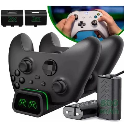 Carregador Para Controle Xbox One e Séries S e X + 2 Baterias 800mah + 4 Tampas