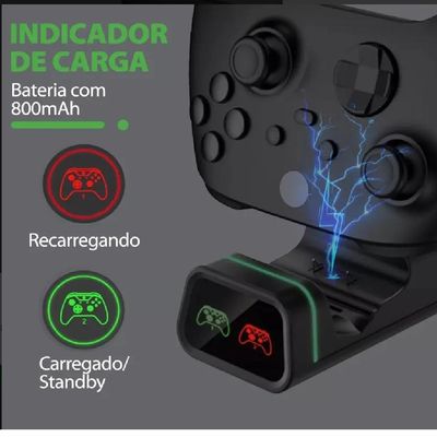 Carregador Para Controle Xbox One e Séries S e X + 2 Baterias 800mah + 4 Tampas