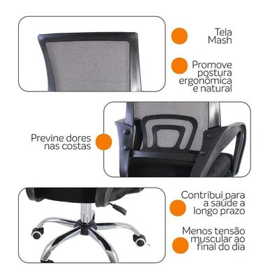 Kit 2 Cadeiras Escritório Oficial Begônia Ergonômico Preto