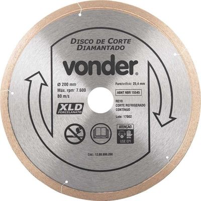 Disco De Corte Diamantado, 200 Mm, Contínuo, Para Porcelanato, Xld Vonder Ostenvonder
