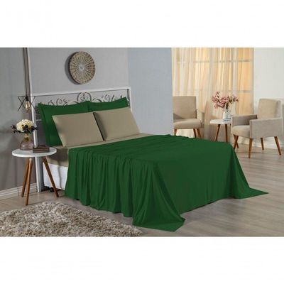 Jogo De Cama Casal Viúva Nobre 4 Peças Malha 100% Algodão - Verde-bandeira / Avelã
