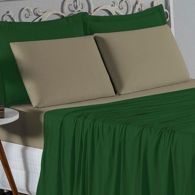 Jogo De Cama Casal Viúva Nobre 4 Peças Malha 100% Algodão - Verde-bandeira / Avelã