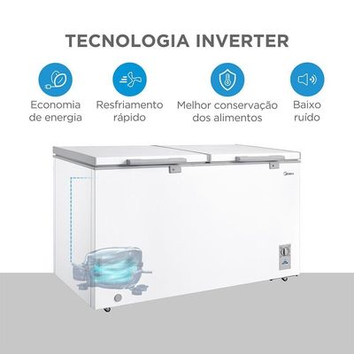 Freezer Horizontal 2 Portas 418L Inverter Branco Midea MDRC564FZD013 Bivolt