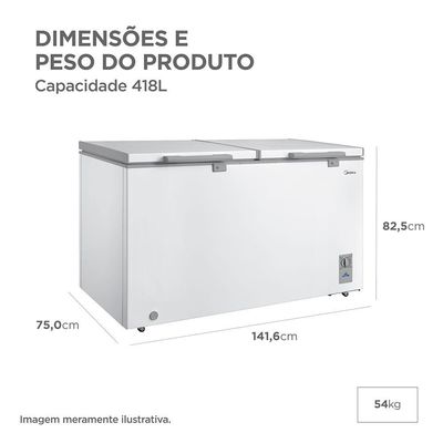 Freezer Horizontal 2 Portas 418L Inverter Branco Midea MDRC564FZD013 Bivolt