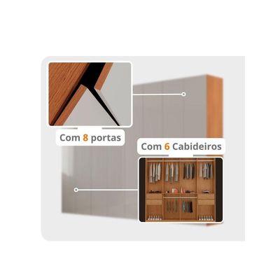 Guarda Roupa Casal Alpes Mdf 8 Portas E 4 Gavetas Moderna Naturalle/off White
