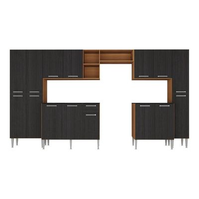Armário Cozinha Modulada Completa 329,5cm Pequim Top Multimóveis Mp3754 Madeirado-preto