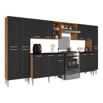 Armário Cozinha Modulada Completa 329,5cm Pequim Top Multimóveis Mp3754 Madeirado-preto
