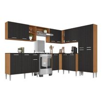 Armário Cozinha Modulada Completa De Canto 432,5cm Pequim Pop Multimóveis Mp3773 Madeirado-preto