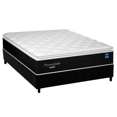Cama Box Casal: Colchão Molas Ensacadas Plumatex Plumastar + Base Crc Suede Black (138x188)