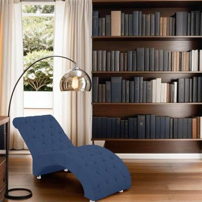 Recamier Divã Espreguiçadeira Para Sala Cliníca Aline Suede Azul Marinho