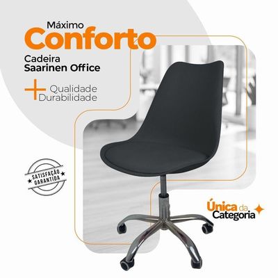 Cadeira Office Oficial Cromada Com Rodízio Saarinen Preto