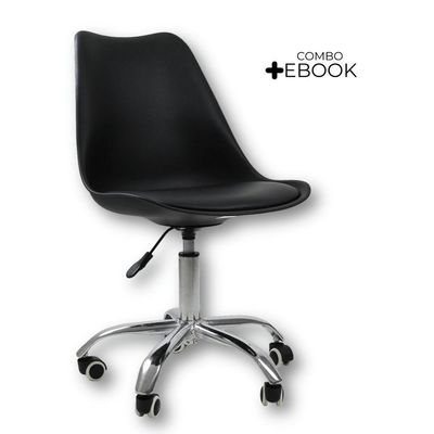 Cadeira Office Oficial Cromada Com Rodízio Saarinen Preto
