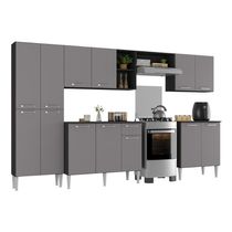 Armário Cozinha Modulada Completa 298cm Pequim Top Multimóveis Mp3768 Preto-lacca Fumê