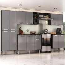Armário Cozinha Modulada Completa 298cm Pequim Top Multimóveis Mp3768 Preto-lacca Fumê