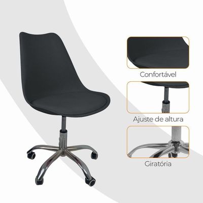 Cadeira Office Oficial Cromada Com Rodízio Saarinen Preto