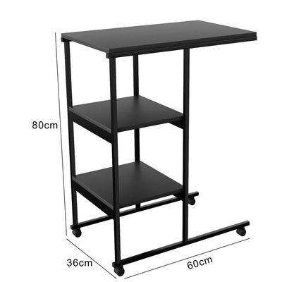 Mesa Auxiliar Rodízios 3 Prateleiras 80x60x36cm Preto