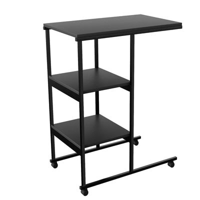 Mesa Auxiliar Rodízios 3 Prateleiras 80x60x36cm Preto