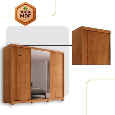 Guarda Roupa Casal Connor Mdf 3 Portas 4 Gavetas Com Espelho Naturalle