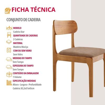 Conjunto Com 2 Cadeiras De Jantar Star Moderna Mobília Atacama/imbuia Natural
