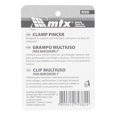 Grampo Multiuso Para Marceneiro 3'' Mtx Braçadeira Mola 32mm