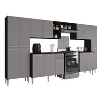 Armário Cozinha Modulada Completa 329,5cm Pequim Top Multimóveis Mp3754 Preto-lacca Fumê