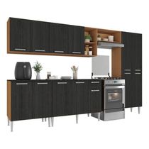 Armário Cozinha Modulada Completa 298cm Pequim Top Multimóveis Mp3770 Madeirado-preto