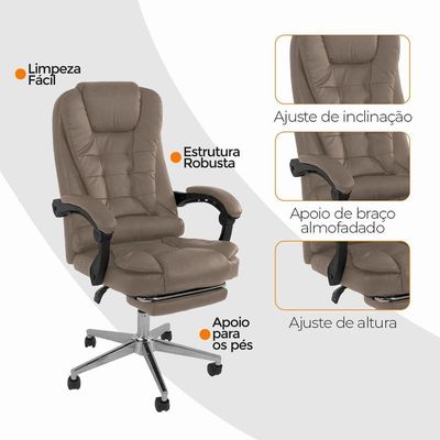 Cadeira De Escritório Oficial Presidente Ergonômic Apoio Pés Bege