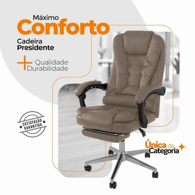 Cadeira De Escritório Oficial Presidente Ergonômic Apoio Pés Bege