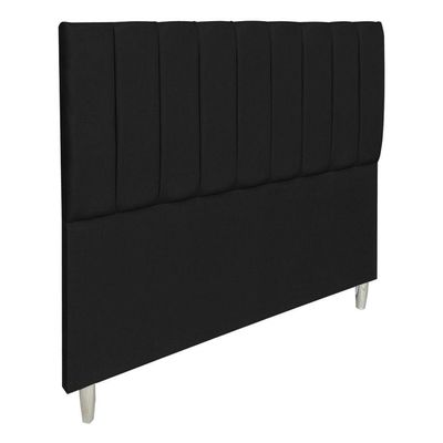 Kit Cabeceira E Calçadeira Recamier Baú Casal 1,40m Holanda Suede - Pallazio Cor Preto