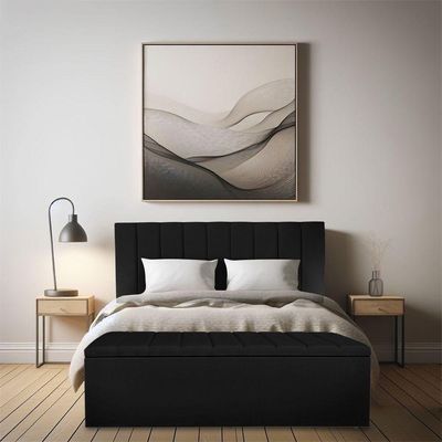 Kit Cabeceira E Calçadeira Recamier Baú Casal 1,40m Holanda Suede - Pallazio Cor Preto