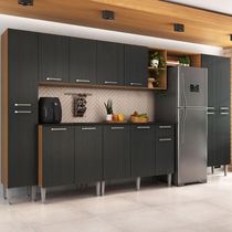 Armário Cozinha Modulada Completa 329,5cm Pequim Top Multimóveis Mp3755 Madeirado-preto