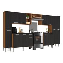 Armário Cozinha Modulada Completa 329,5cm Pequim Top Multimóveis Mp3767 Madeirado-preto